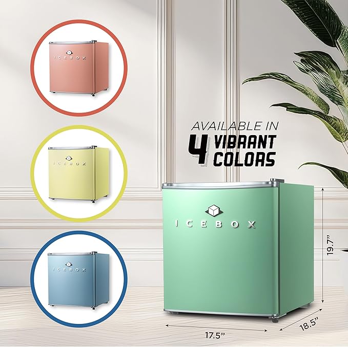 ICEBOX 1.7 Cu. Ft. Compact Refrigerator, ENERGY STAR Certified Small Refrigerator, Single Door Mini Fridge with Chiller Compartment, R600a Refrigerant, IBCR17MNT, Mint Green