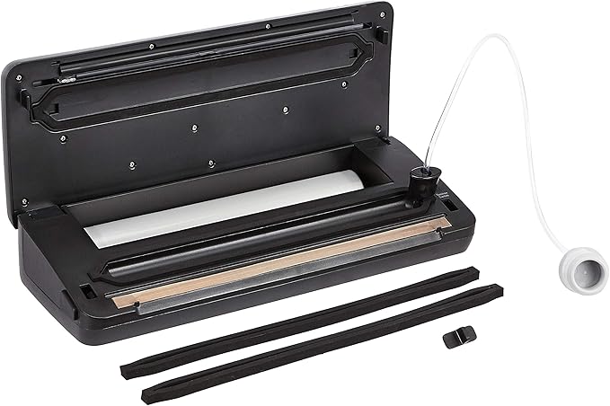 Amazon Basics Vacuum Sealer Machine for Food Preservation with Dry/Moist Mode, Built-in Cutter and Air Suction Hose, Black