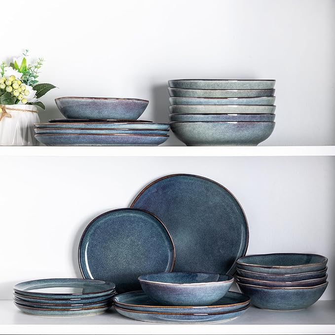 AmorArc Ceramic Dinnerware Sets,Handmade Reactive Glaze Stoneware Plates and Bowls Set,Highly Scratch Resistant | Dishwasher & Microwave Safe,Service for 8 Dishes Set (24pc)