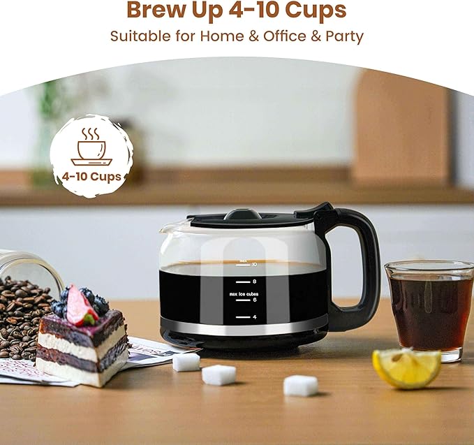 Gevi 10 Cup Drip Coffee Maker with Built-in Grinder, Grind ＆ Brew Burr Combo Coffee Machine with Touch Screen, Programmable, 4-Hour Warm Plate, Permanent Filter, Coffee Carafe
