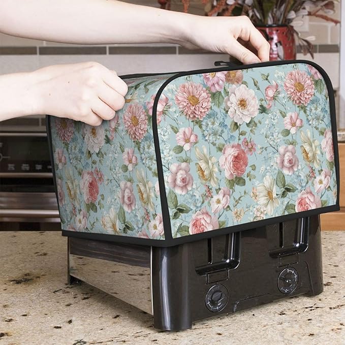 Toaster Cover 4 Slice Flower Vintage Peony Floral Kitchen Small Appliance Covers with Pockets Dust and Fingerprint Protection