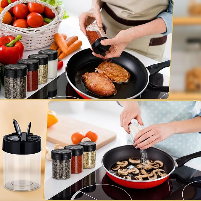 50 Pack 6 oz Plastic Spice Jars with Black Cap Empty Clear Plastic Spice Bottle Containers Reusable Seasoning Jars with Shaker Lids for Kitchen Storing and Dispensing Salt Powders