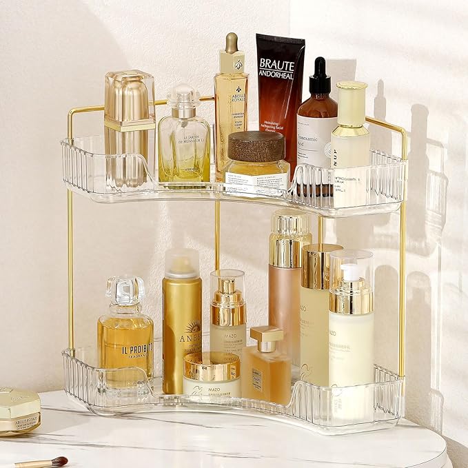 YCIA&DONE Rotating Makeup Organizer and Corner Bathroom Organizer Countertop Clear