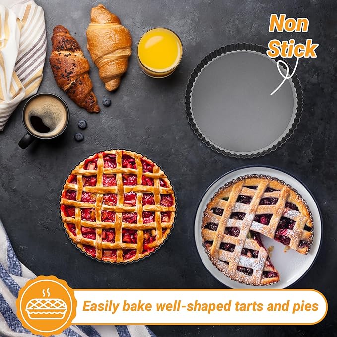Beasea Tart Pan 9 Inch, 2pcs Tart Pans with Removable Bottom Nonstick Small Round Carbon Steel Tart Quiche Pie Pans for Oven Baking