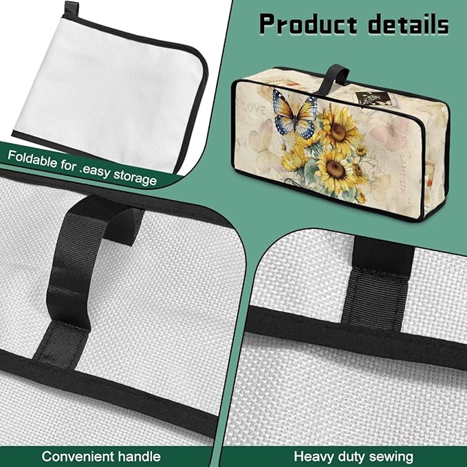 Toaster Cover 2 Slice Sunflower Butterfly Water-Resistant Folding 2 Slice Slim Toaster Cover, Heat-Resistant Dustproof Protective Covers for Small Appliance, Beige