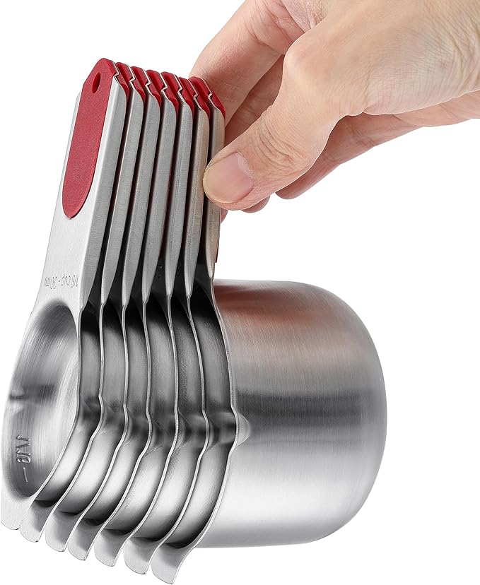 Spring Chef Magnetic Measuring Cups & Spoons Set, Patented, Strong N45 Magnets, Heavy Duty Stainless Steel Fits in Spice Jars for Baking & Cooking, BPA Free, Round Set of 15 with Leveler, Red