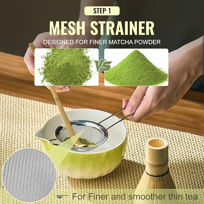 Matcha Whisk Set, 5Pcs Matcha Set, Matcha Kit with Bowl, Whisk and Holder, Bamboo Scoop, Sifter for Making Breakfast, Latte, Matcha Lovers,Tea Enthusiasts Christmas