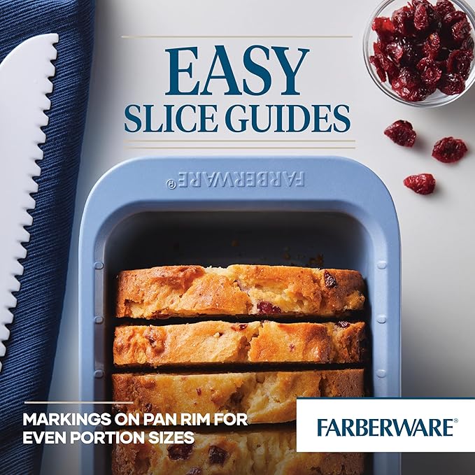 Farberware Easy Solutions Nonstick Bakeware Meatloaf/Loaf Baking Pan, 9 Inch x 5 Inch with Portion Marks - Blue