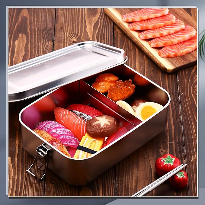 Umigy 1 Pcs Stainless Steel Food Containers 2400ml Metal Bento Lunch Box Stainless Steel Food Storage Containers, Lockable Clips to Leak Proof, Reusable Dishwasher Snack Boxes for Work