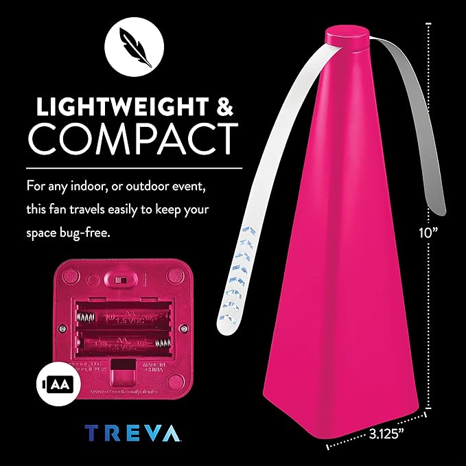 Treva Chemical Free Bug Fan, Fly Deterrent with Holographic Blades to Clear Bugs, Mosquitoes, and Flies, Battery Powered Fly Fan, Pink (4 Pack)