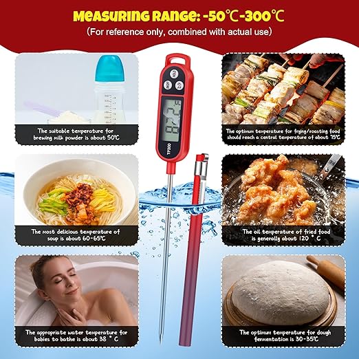 8 Pcs Meat Food Thermometer Food with Probe Water Liquid Instant Read Digital Thermometer Kitchen Cooking Supplies for Cooking BBQ Milk Yogurt (Red,Black,Pink,Blue)