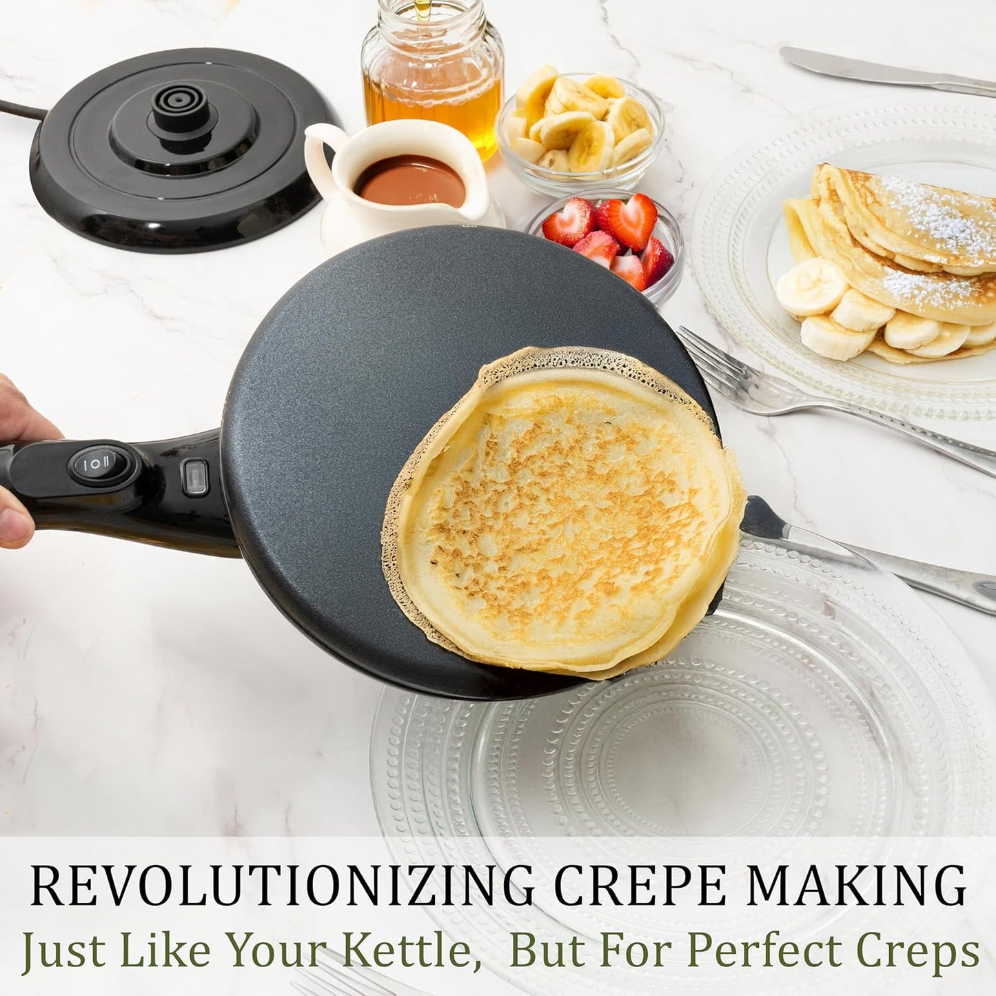 Moss & Stone Cordless Electric Crepe Maker With Auto Power Off, On/Off Switch & Dual Temperature Setting, 8 Inch Portable Crepe Maker & Non-Stick Dipping Plate, Nonstick Coating Pan Apo