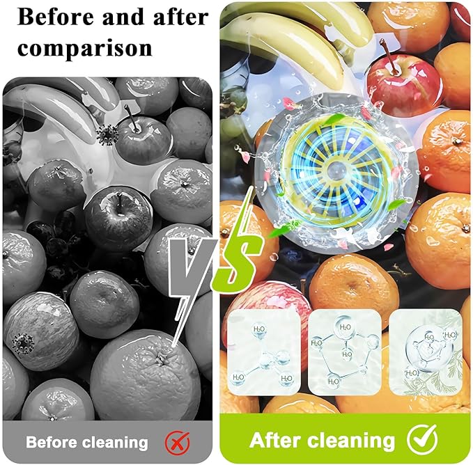 Fruit and Vegetable Cleaning Machine, 5-Min Rapid Fruit Vegetable Meat Purifier with Suction Cup Base - Wireless Charging Portable Food Cleaner for Fruits, Veggies, Meat (Type A)