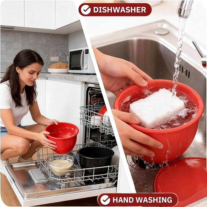 1PCS Silicone Bowl Liners with Lids,5Qt Tilt-Head Silicone Liners for Kitchenaid Stand Mixer,Odourless,Thicker, Cold/Heat-Resistant & Non-Stick, Easy Clean(Red)(with Oven mitts)