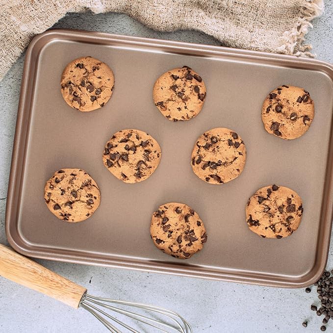HAPPIELS 9 x 13-Inch Nonstick Quarter Sheet Pan Set of 2 | Non-Toxic, Rimmed Baking Sheet Set | Premium Quality Non-Stick Cookie Sheets for Baking | Small Sheet Pan Trays