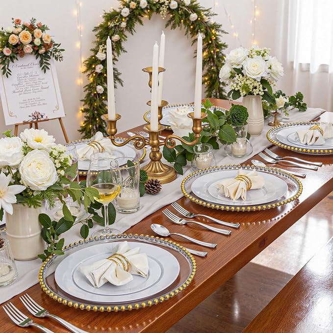WDF 180 Pieces Silver Plastic Silverware - Silver Plastic Cutlery - Fancy Plastic Silverware Heavy Duty - 60 Forks 60 Knives 60 Spoons - Disposable Plastic Utensils Perfect for Party/Wedding/Christmas