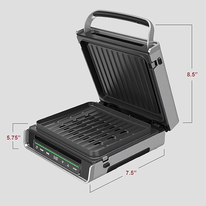 George Foreman Smokeless - Digital Smart Select, Family Size (4-6 Servings), Stainless Steel, GRD6090B