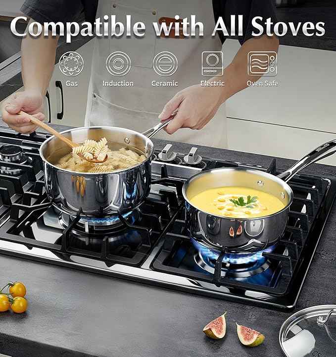 KOCH SYSTEME CS Tri-Ply Stainless Steel Cookware Set 10 Piece, Professional 18/10 Stianless Steel Pots and Pans Set, Oven & Induction Safe, Non-Toxic Kitchen Cookware Set for Family Cooking, 10pcs