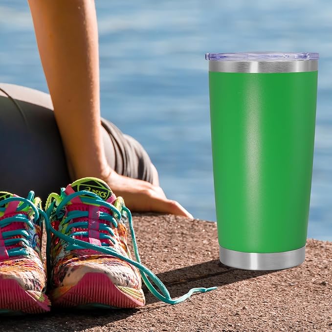 20 oz Tumbler Coffee Travel Tumblers Bulk with Lid Stainless Steel Double Wall Vacuum Insulated Mug Powder Coated Cups fit Car Cupholder for Hot and Cold - Green, 8Pack