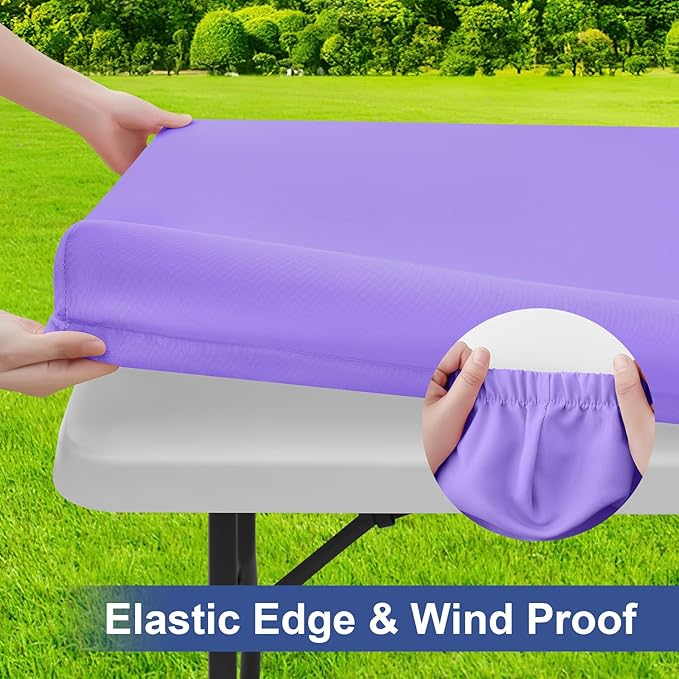 homing Rectangle Table Cloth Cover, Waterproof Polyester Elastic Fitted Tablecloth, Fits for 5 Foot Folding Tables, Washable Table Protector for Picnic, Camping, Outdoor (Lavender, 30" x 60")