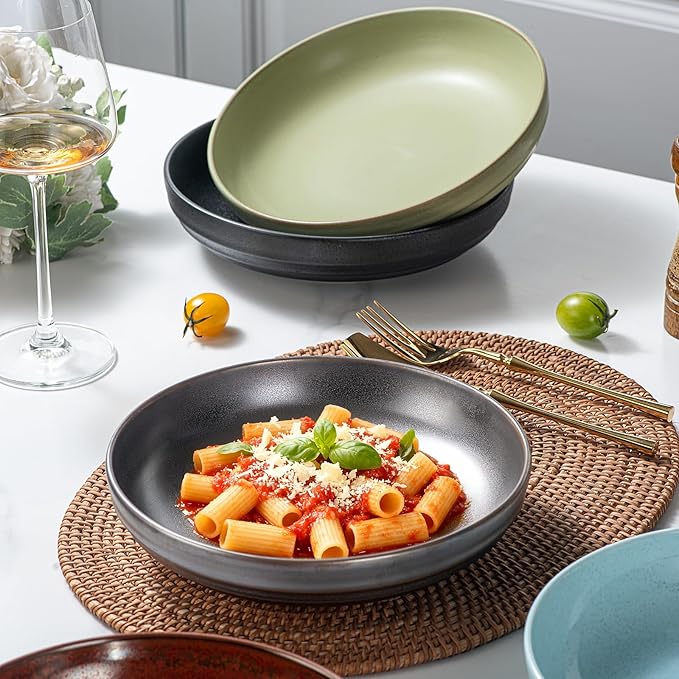 HAPPY KIT Stoneware Pasta Bowls 9'', Set of 4, 42 Oz, Reactive Glaze Large Salad Bowls, Ceramic Serving Bowls for Fruit,Soup,Noodle, Dinner, Scratch Resistant, Bronze Gray