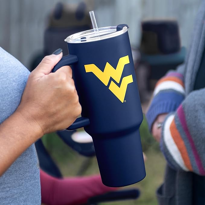 Logo Brands NCAA 40 oz Tumbler with Handle -Stainless Steel Insulated Travel Tumbler with Straw Lid – Powder Coated, Leak-Resistant, Keeps Drinks Hot/Cold – Great for Tailgating, or Everyday Use
