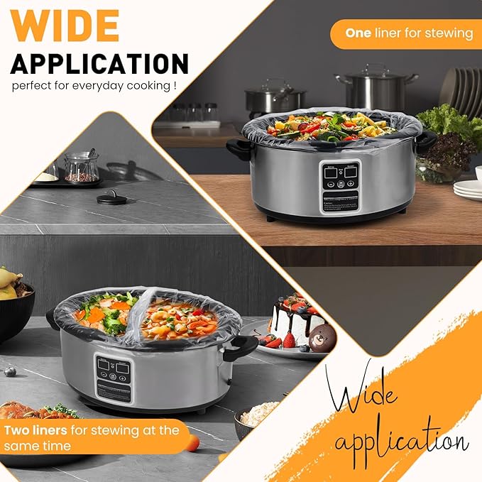 100 Pack Slow Cooker Liners, Large Size 13"x 21" Cooking Bags Disposable Pot Liners, Plastic Slow Cooker Bags Fits 3-8 Quarts, BPA Free, Suitable for Oval & Round Pot