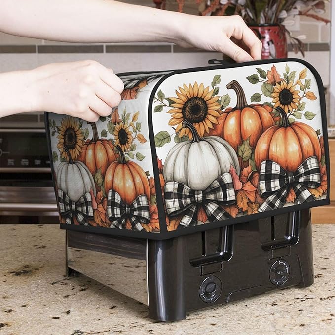 Toaster Cover 4 Slice Pumpkin Sunflower Fall Thanksgiving Kitchen Small Appliance Covers with Pockets Dust and Fingerprint Protection