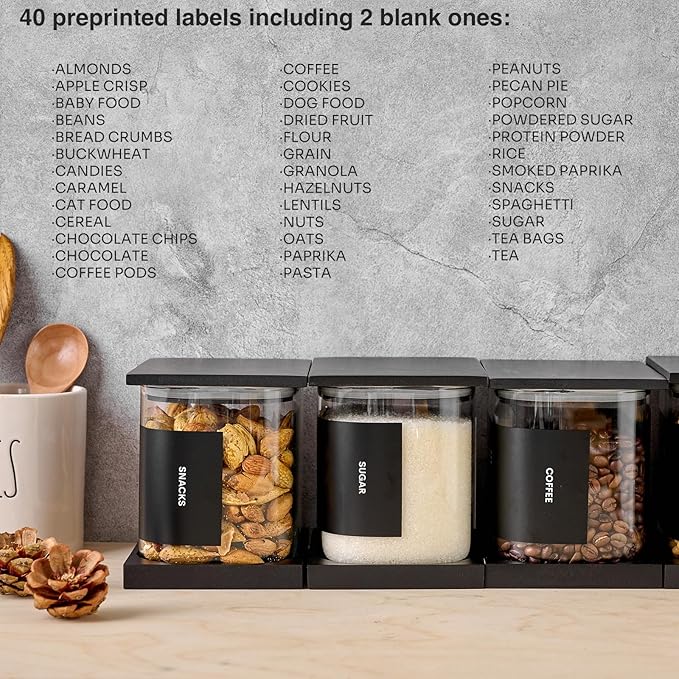 Glass Storage Jars with Bamboo Lids, 50oz Square Food Storage Containers for Kitchen Pantry Organization, Storage Canisters with Labels for Cereal Flour Beans Tea, Large Spice jars Seasoning Bottles