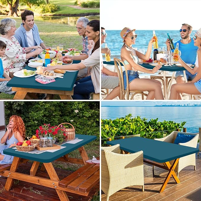 homing Rectangle Table Cloth Cover, Waterproof Polyester Elastic Fitted Tablecloth, Fits for 8 Foot Folding Tables, Washable Table Protector for Picnic, Camping, Outdoor (Peacock Blue, 30" x 96")