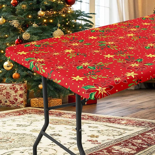 homing Rectangle Table Cloth Cover, Waterproof Polyester Elastic Fitted Tablecloth, Fits for 8 Foot Folding Tables, Washable Table Protector for Christmas, Holiday, Party (Flowers, 30" x 96")
