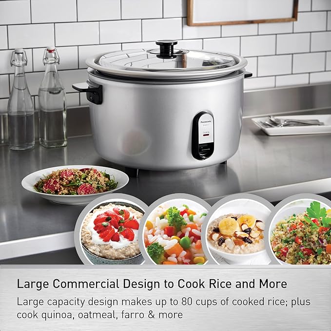 Panasonic Commercial Electric Rice Cooker, 208V Extra-Large Capacity 80-Cup (Cooked), 40-Cup (Uncooked) with One-Touch Operation - SR-GA721L - Silver