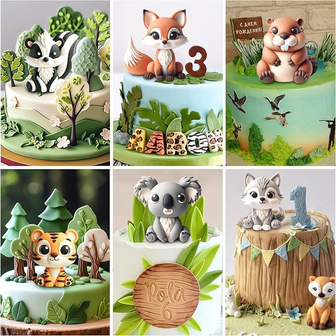 Fondant Molds Woodland Animal Cake Topper 6-count Kit Fox Wolf Tiger Koala Skunks Beavers