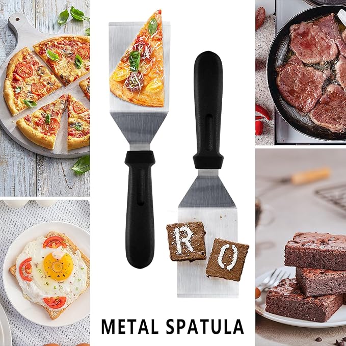 Metal Spatulas for kitchen Use, Professional Serving Spatula with Heat Resistant Handle, 9.8 Inch Stainless Steel Spatula Ideal for Pancakes, Eggs, Griddle Scraper, BBQ or Desserts