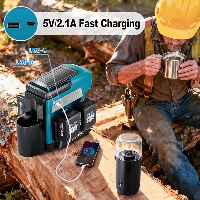 Taingwei Cordless Coffee Maker for Makita 18V Battery, Portable Drip Coffee Maker with Electric Coffee Grinder for RV, Camping, Travel, Car, Hiking (Battery Not Included)