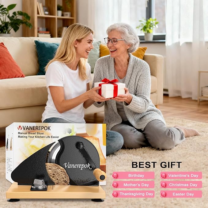 vanerepok Manual Bread Slicer for Homemade Sourdough Bread Versatile Hand Crank Bread Slicer for Sourdough Crusty Bread Etc Stainless Steel Slicers Adjustable Width for Homemade & Commercial Use