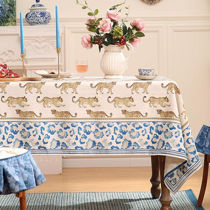patdrea Designer Linen Small Rectangular Table Cloth,Vintage Leopard Animal Soft Breathable Tablecloth,Fall Dacorative Cover for Kitchen Dining,Christmas,Parties,Holiday,Thanksgiving,55"x71"-from