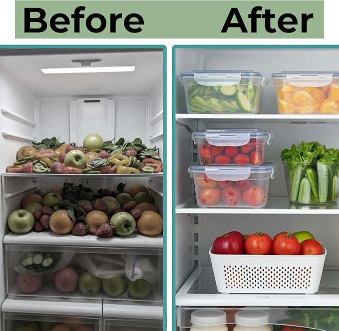 5 Pack Large Fruit Storage Containers for Fridge with Removable Colander-Plastic Food Storage Containers with Lids Airtight-Leak Proof Refrigerator Organizers and Storage of Vegetable -Produce Storage