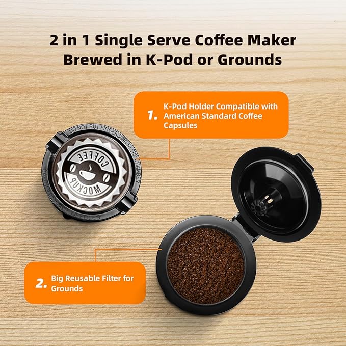 Horavie Mini Single Serve Coffee Maker for K Cup and Ground Coffee, Fast Brew One Cup Coffee Machine with Descaling Reminder and Water Window, 6 to 12 oz. Brew Sizes, Pink