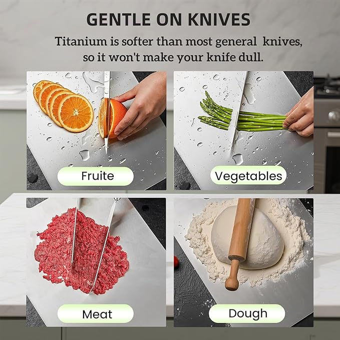 Katuchef Titanium Cutting Board, Siraat 100% Pure Apex Titanium Cutting Boards for Kitchen, Double Sided Non Toxic Celuxer Board for Cutting Meat Vegetable Fruit,Easy to clean(L:13.39L*9.06W)