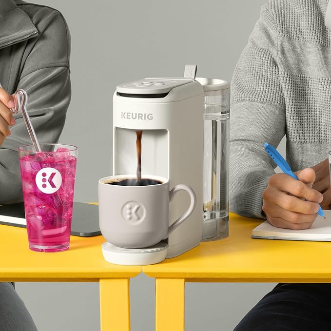 Keurig K-Mini Mate Plus Single-Serve K-Cup Pod Coffee Maker, Compact, 3 Cup Sizes, Brew Over Ice and Strong Button Features, 50 oz Removable Reservoir, Warm Stone