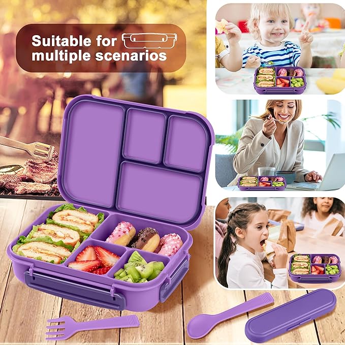 Amathley Lunch Box Kids,Bento Box Adult,Leakproof Lunch Containers for Adults/Kids/Toddler,1200ML-4 Compartments bento Lunch box with Utensil,Microwave & Dishwasher & Freezer Safe (Purple)