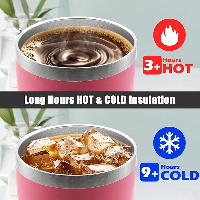 20 oz Tumbler Coffee Travel Tumblers Bulk with Lid Stainless Steel Double Wall Vacuum Insulated Mug Powder Coated Cups fit Car Cupholder for Hot and Cold - Pink, 1Pack