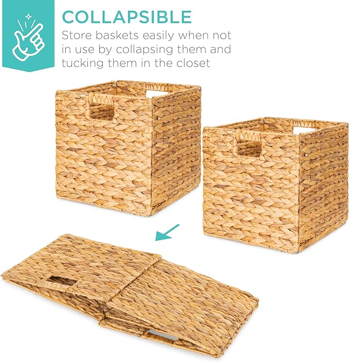 Best Choice Products 10.5x10.5in Pack of 5 Cube Storage Baskets, Water Hyacinth Multipurpose Collapsible Organizers, Handwoven Laundry Totes for Laundry, Living Room, Kids Room & Nursery - Natural