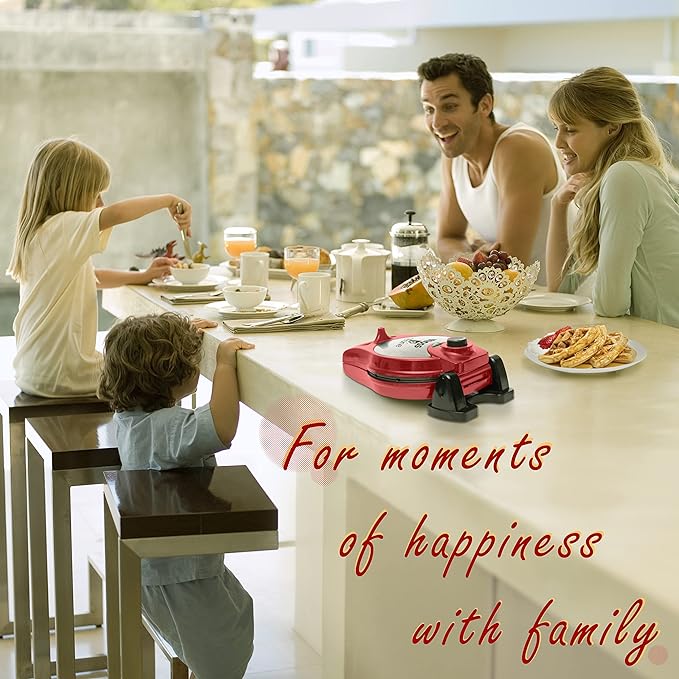 Moss & Stone Belgian Waffle Maker, Electric Flip Waffle Machine with Adjustable Temperature Control, Non-Stick Grids for Smooth Release, Compact 8-Inch Round Waffle Maker, Red