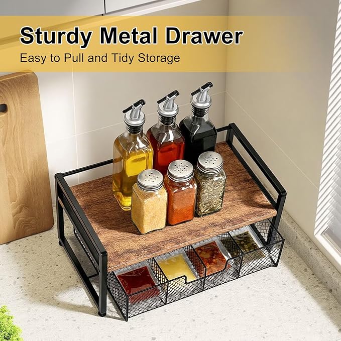 Tea Bag Organizer Wood Tea Organizer with 8 Compartments Storage Chests Tea Station Chest Display Container Box for Countertop Kitchen