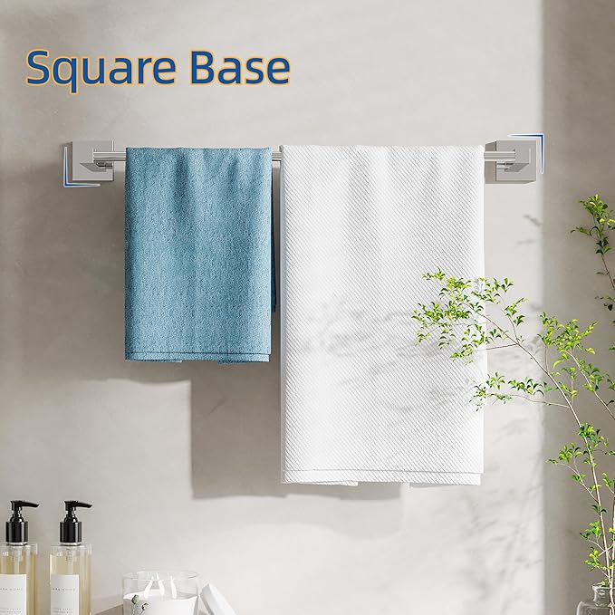 RUACQ Chrome Towel Bar 24 inch, 304 Stainless Steel Towel Racks for Bathroom Wall Mounted, Heavy Duty Bath Towel Rod with Square Base(Chrome)