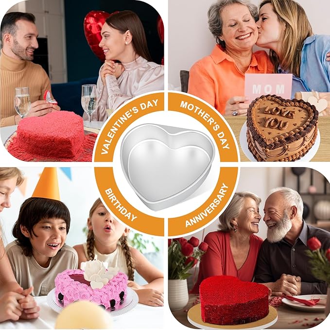 6 Inch Heart Shaped Cake Pans with 50 Pieces Parchment Paper,Set of 2 Non-stick Aluminum Heart Cake Pans Baking Tins for Birthday Wedding