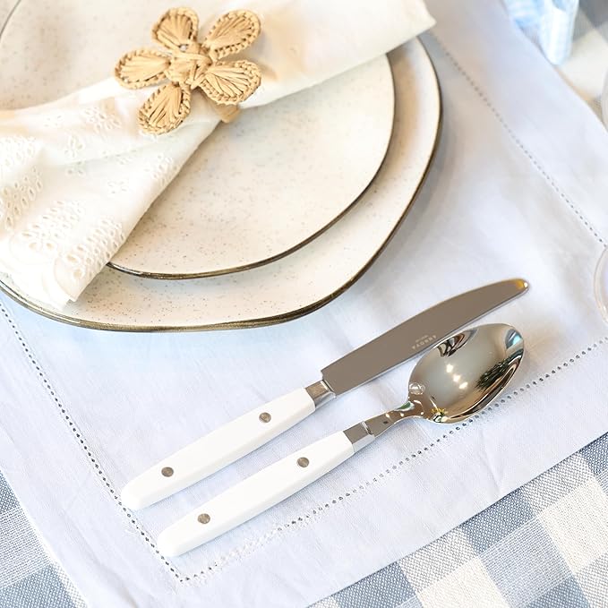 ANNOVA Silverware Set, Retro/Rivet Colorful Stainless Steel Tableware Kitchen Flatware Set Utensils, Includes Dinner Knives, Forks, Spoons, Salad Forks & Dessert Spoons (White, 20 Pieces)