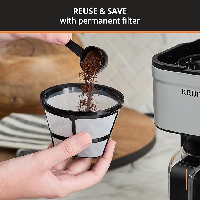 KRUPS Simply Brew Compact 5 Cup Coffee Maker: Stainless Steel Design, Pause & Brew, Keep Warm, Reusable Filter, Drip-Free Carafe (Pack of 4)